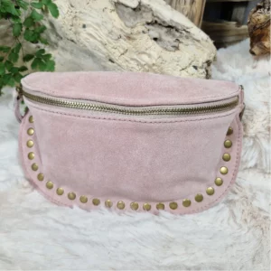 Sac banane à clous en cuir velours