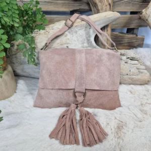 Sac en cuir velours avec pompons