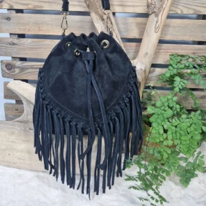 Sac en cuir velours avec franges
