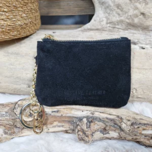 Porte-monnaie en cuir velours avec porte-clés