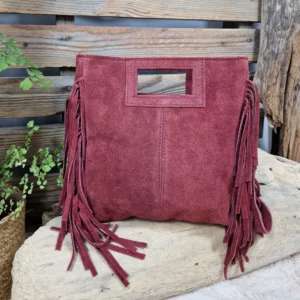 Sac en cuir velours à franges