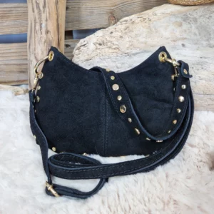 Sac en cuir velours avec rivets dorés