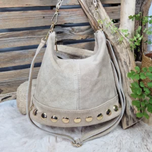 Sac en cuir velours avec rivets dorés